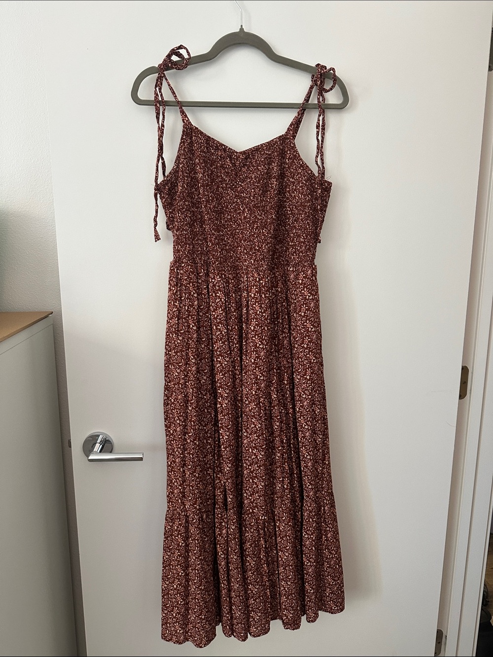 Madewell Rust Floral Tie-Shoulder Maxi Dress
